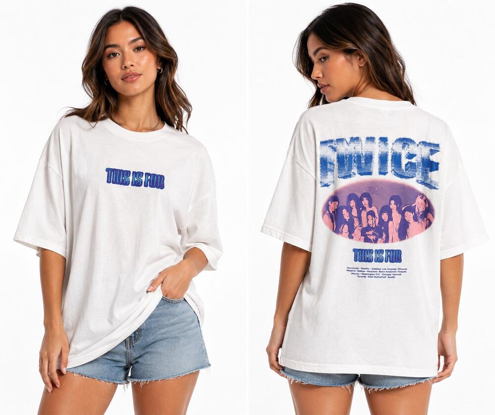 TWICE This Is For Tour T-Shirt White Oversized Unisex K-Pop Concert Tee 2XL
